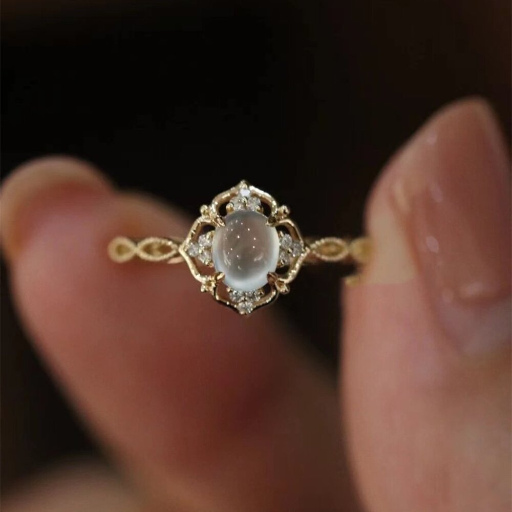 Delicate Gold Cat Eye Ring with Halo Accent